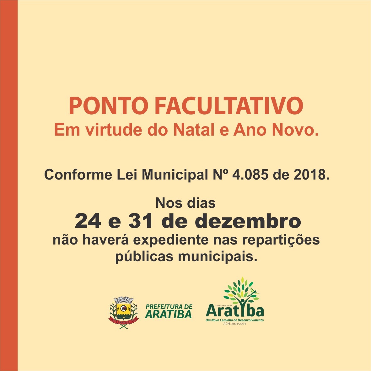 Ponto Facultativo em virtude do Natal e Ano Novo