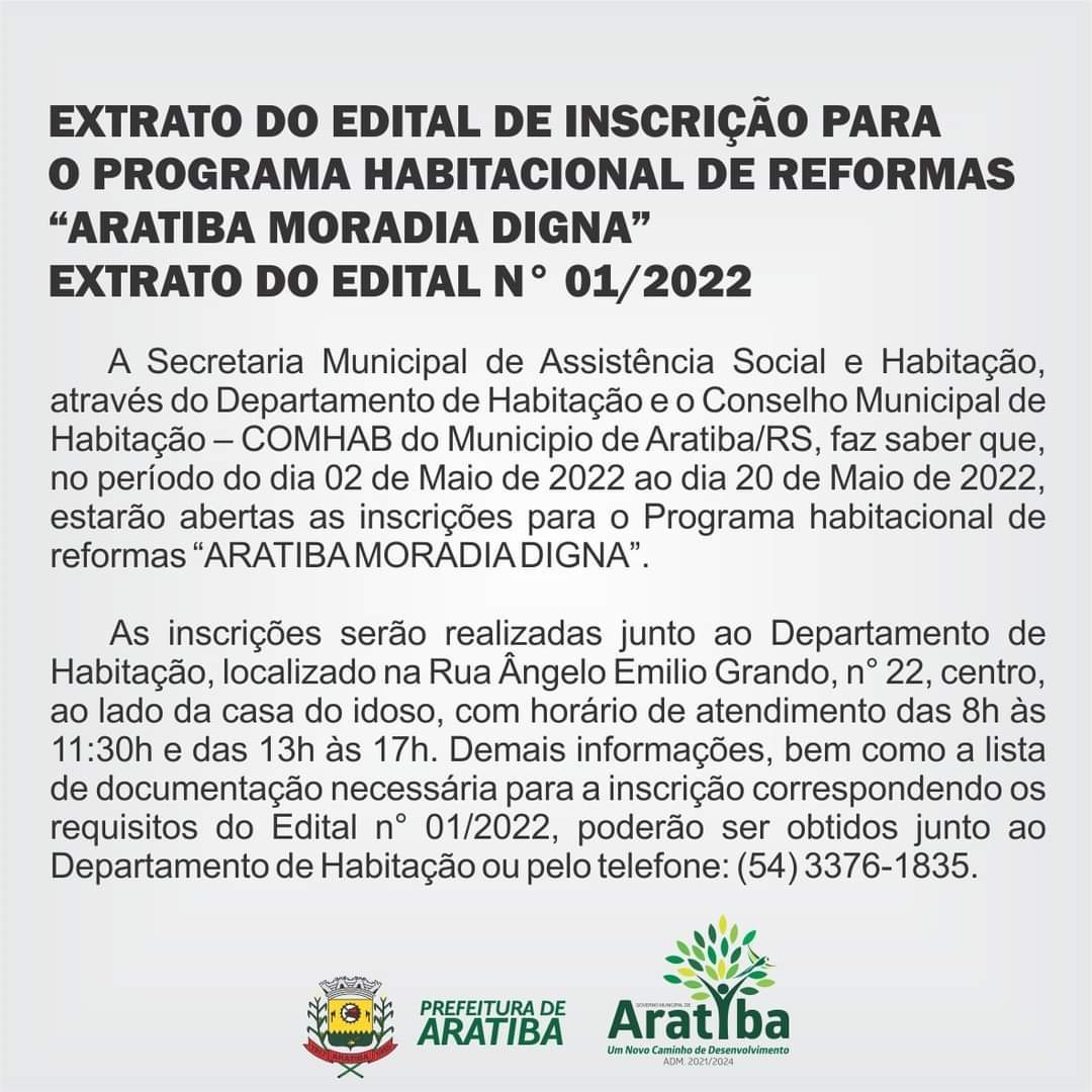 Programa Habitacional de Reformas 'Aratiba Moradia Digna'