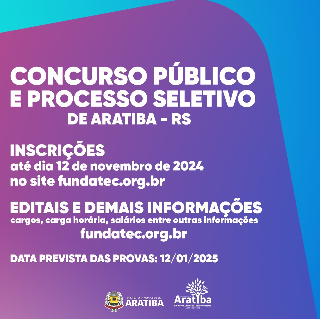 Inscrições para o concurso público e processo seletivo de Aratiba vai até o próximo 12